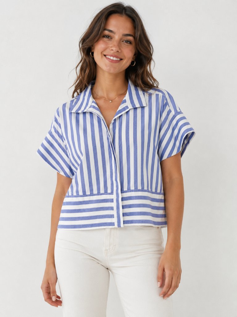 Banana Republic Purple White Striped Button Front Shirt Small 100% Cotton